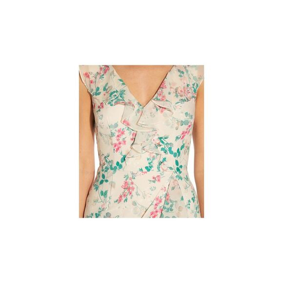 ADRIANNA PAPELL Womens Ivory Lined Sleeveless V Neck Knee Length Sheath Dress 0 - Picture 3 of 4